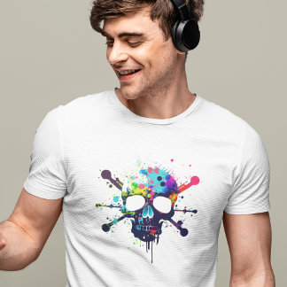 Mens Skull & Crossbones Exploding Colour Skull  T-Shirt