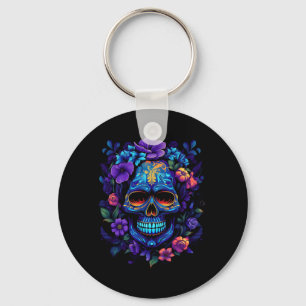 Mens Skull Day Of The Government Agencyd Floral Key Ring