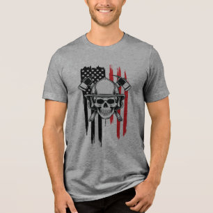Mens Skull Firefighter Tri-Blend Shirt