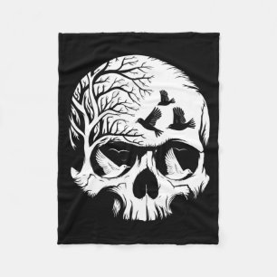 Mens Skull With Birds Gothic Halloween Skull Art Fleece Blanket