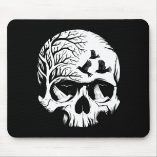 Mens Skull With Birds Gothic Halloween Skull Art Mouse Pad