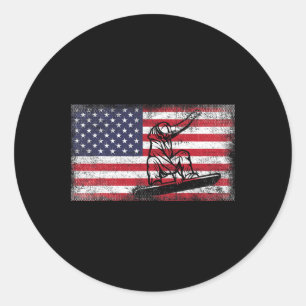 Mens Snowboarding American Flag Patriotic Snowboar Classic Round Sticker