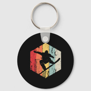 Mens Snowboarding Retro Style Snowboarder Key Ring