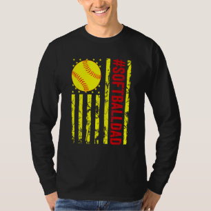 Mens Softball Dad US Flag For Dad Men Patriotic F T-Shirt