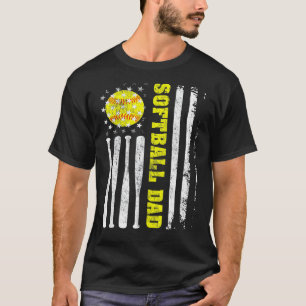 Mens Softball Dad Vintage Usa American Flag Father T-Shirt