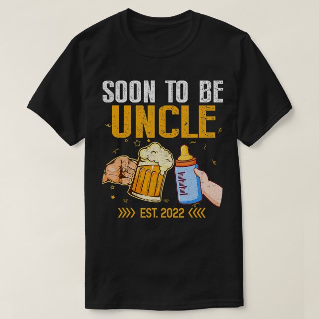 Mens Soon To Be Uncle 2022 Promoted To Uncle EST 2 T-Shirt (Design Front)