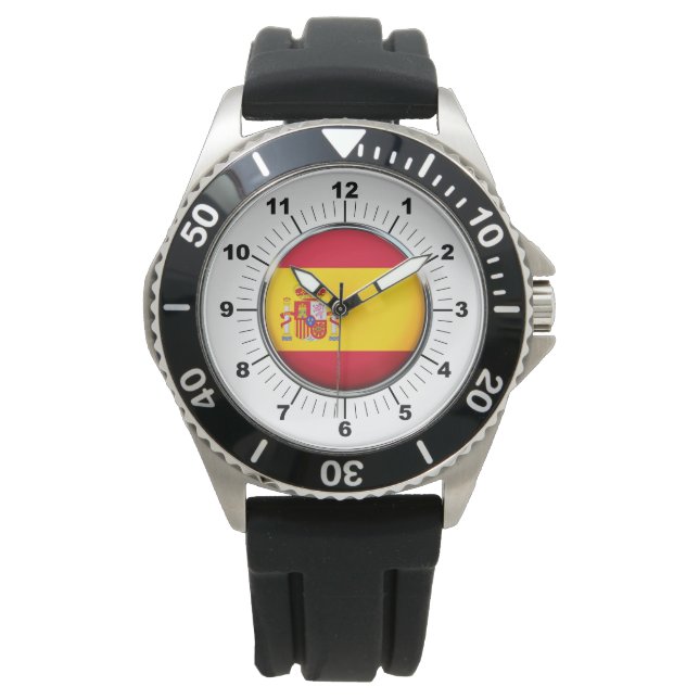 Men's Spain Flag Black Rubber Strap Watch  (Front)