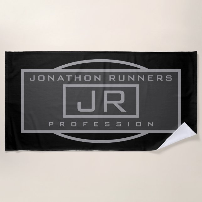 Men's Sporty Geometric Dark Greys & Black  Beach Towel (Front)