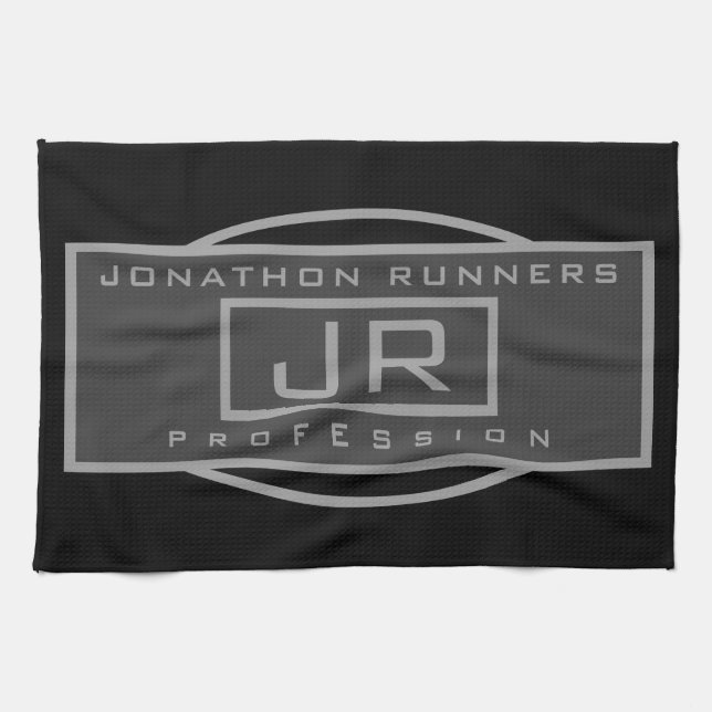 Men's Sporty Geometric Dark Greys & Black  Tea Towel (Horizontal)