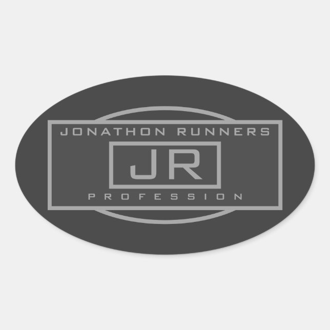 Men's Sporty Geometric Grey & Dark Greys Oval Sticker (Front)