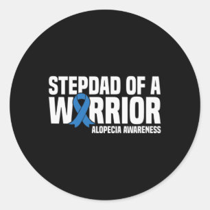 Mens Stepdad of a Warrior Blue Ribbon Alopecia Awa Classic Round Sticker