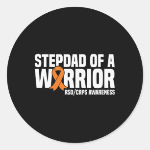 Mens Stepdad Of A Warrior Orange Ribbon Rsdcrps Aw Classic Round Sticker