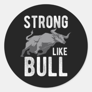 Mens Strong Like A Bull Powerlifting Bodybuilding Classic Round Sticker