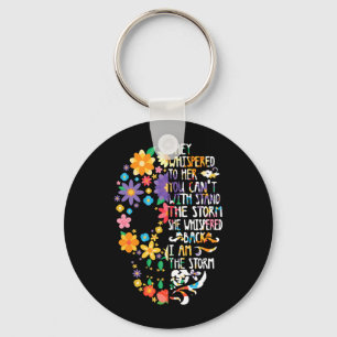 Mens Stronger Than The Storm Sugar Skull Head Key Ring