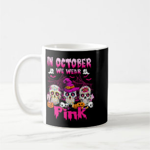 Mens Sugar Skull Breast Cancer Halloween Coffee Mug