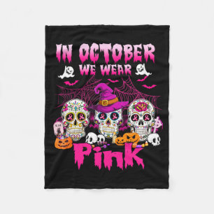 Mens Sugar Skull Breast Cancer Halloween Fleece Blanket