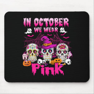 Mens Sugar Skull Breast Cancer Halloween Mouse Pad