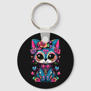 Mens Sugar Skull Cat Gato _ Day Of The Government Key Ring