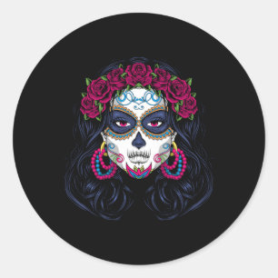 Mens Sugar Skull Lady - La Calavera Catrina Santa Classic Round Sticker