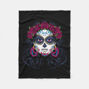 Mens Sugar Skull Lady - La Calavera Catrina Santa Fleece Blanket