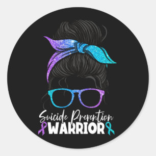 Mens Suicide Prevention Warrior Messy Bun Women Classic Round Sticker