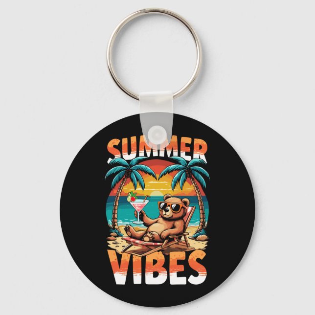 Mens Summer Vibes Bear Stuff _ Summer Vacation Key Ring (Front)