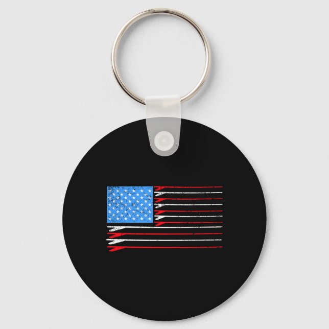 Mens Surfboard Aamerican Flag Surfer Performance Key Ring (Front)