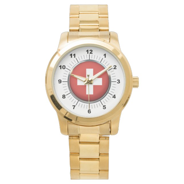 Men's Switzerland Flag Oversized Gold Watch (Front)