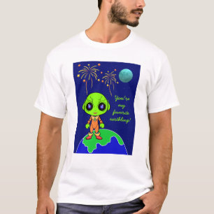 Men's T-Shirt with Alien and Fireworks for new Dad