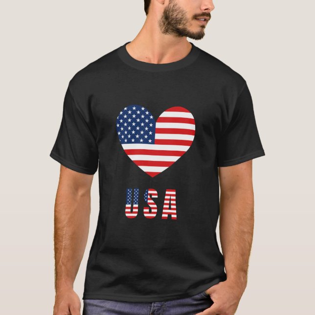 Men's T-Shirt with USA Flag Heart Design (Front)