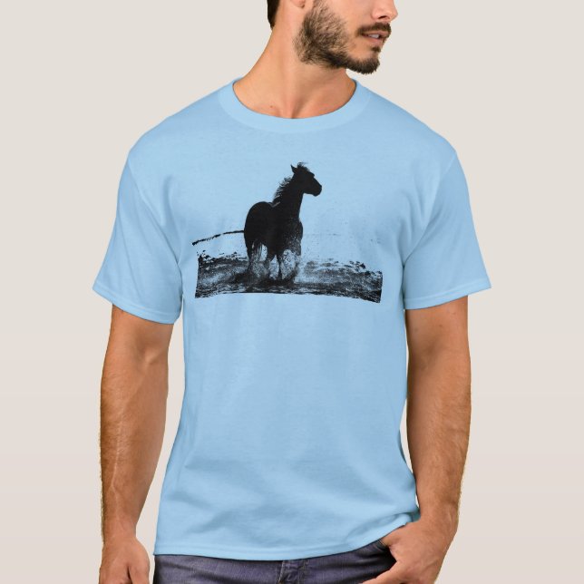 Mens T Shirts Running Horse Pop Art Light Blue (Front)