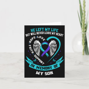 Mens Teal And Purple Awareness Ribbon In Memory Of Card