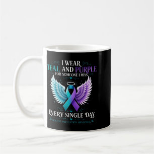 Mens Teal And Purple Awareness Ribbon With Angel Coffee Mug