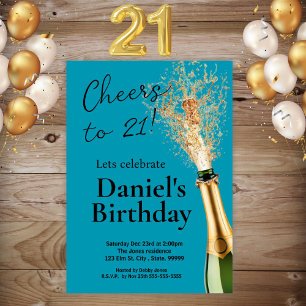 Men's Teal Black 21st Birthday Invitation