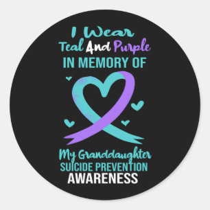 Mens Teal Purple Memory Granddaughter Suicide Classic Round Sticker