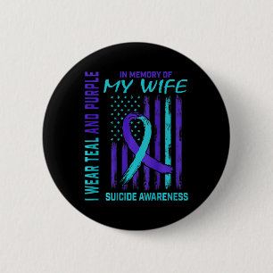 Mens Teal Purple Ribbon Suicide Awareness Flag Wif 6 Cm Round Badge