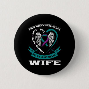 Mens Teal Purple Ribbon Wings Suicide Awareness Pr 6 Cm Round Badge