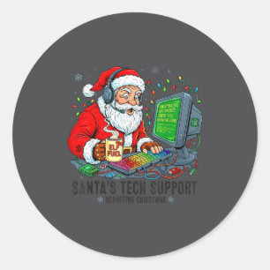 mens Tech Rebooting Support Santa s Classic Round Sticker