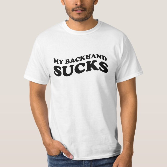 Mens tennis tshirt with funny text (Front)