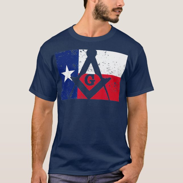 Mens Texas Masonic Square  Compass Freemason T-Shirt (Front)