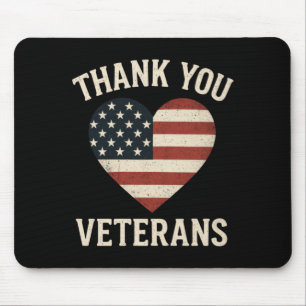 Mens Thank Veterans - Aamerican Flag Heart Mouse Pad