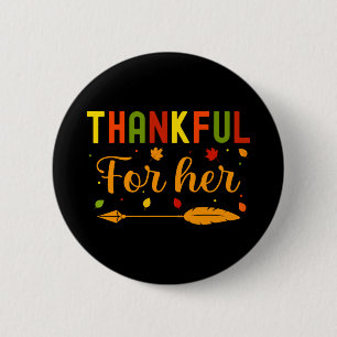 Mens thankful for thanksgiving couples fall 6 cm round badge