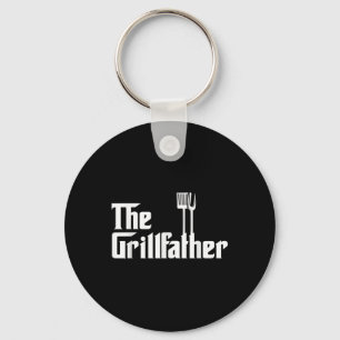 Mens The Grillfather Funny Bbq Grill Chef  Key Ring