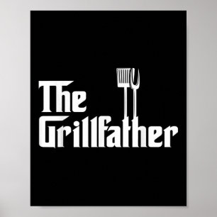 Mens The Grillfather Funny Bbq Grill Chef Poster