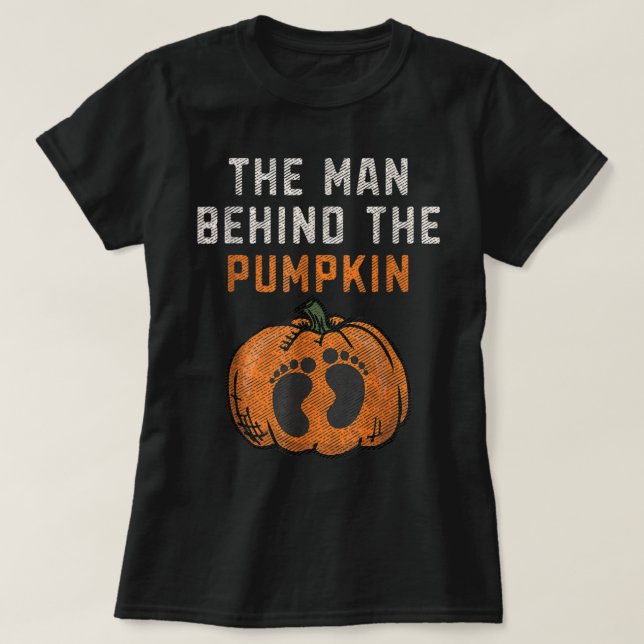 Mens The Man Behind The Pumpkin Dad Halloween Preg T-Shirt (Design Front)