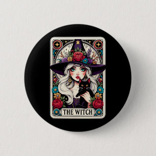 Mens The Witch Tarot Card Halloween Gothic Witchy 6 Cm Round Badge