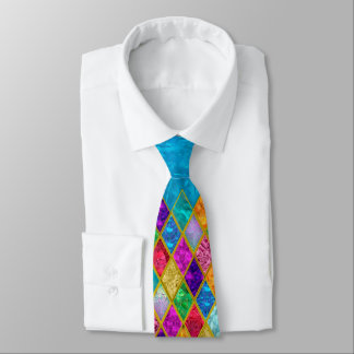 Men's Tie, Colourful Jewels Design Isolated on Blu Tie