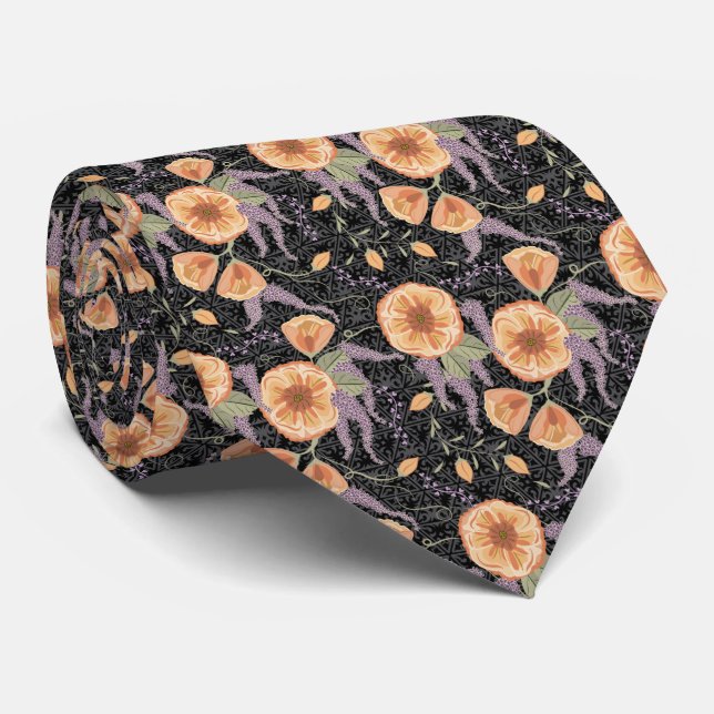 Mens Tie, Warm Peaches on Lilacs Tie (Rolled)