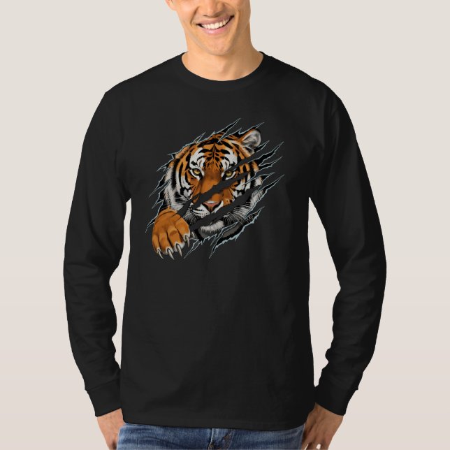 Men's Tiger Ripped Effect Long-sleeved Tshirt  (Front)