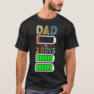Mens Tired Dad of 2 Two Boys Low Battery Funny Fat T-Shirt
